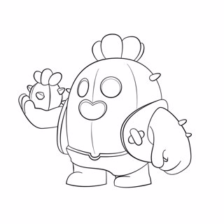 Title: "Spike in Monochrome: Unleash Your Creativity with this Brawl Stars Coloring Page