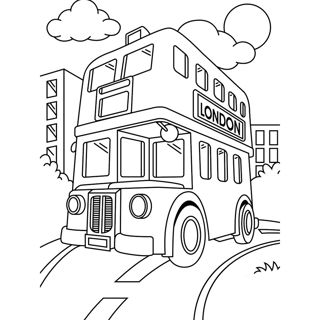 Classic London Bus in the City - Coloring Page
