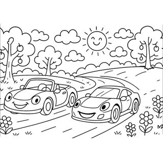 Joyful Journey: Happy Cars on a Sunny Day