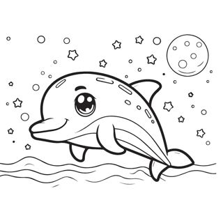 Starry-Eyed Dolphin Under the Moonlit Sea