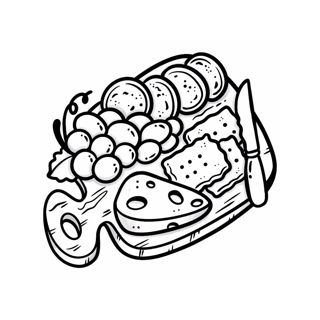 Our Favorite Charcuterie Board Delights: A Sketch of Grapes, Cheeses, Crackers, and Bread
