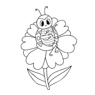 Adorable Springtime Bug on Flower Coloring Page