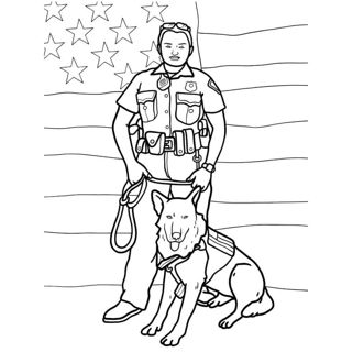 Proudly Serving: A Police Officer and K9 Companion against the Stars and Stripes