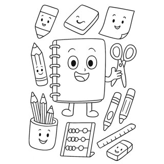 Happy Classroom Tools: Fun and Friendly School Supplies Coloring Page