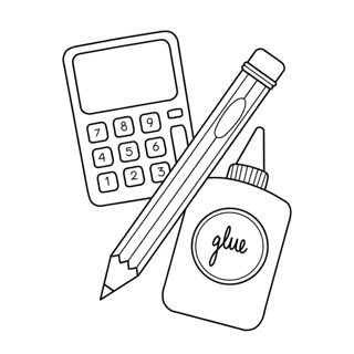 Essential School Supplies: Calculator, Pencil, and Glue