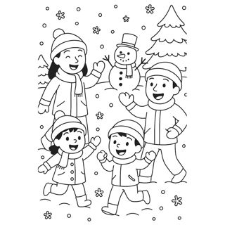 Joyful Winter Fun with Family Building Snowman
